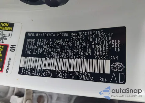 2017 Toyota Corolla Se from USA, damaged, VIN 2T1BURHE6HC842599